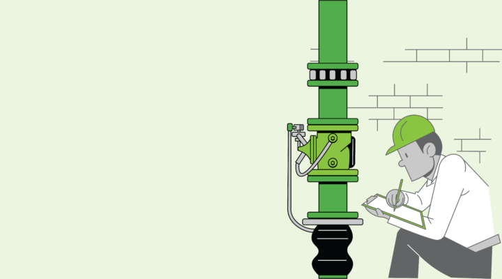 graphical image of a person inspecting a pump and motor