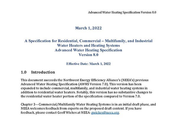 Image for Advanced Water Heating Specification
