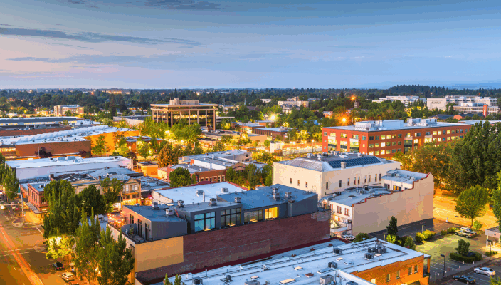 Buildings at dusk in Eugene Oregon