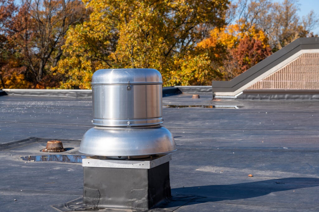 Roof exhaust ventilation fan on a commercial building.